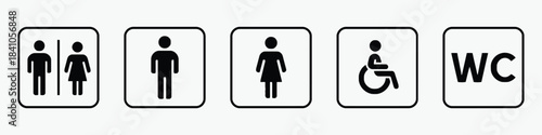 restroom, toilet, wc, signs, icons, symbols, men, women, male, female, disabled, accessibility, wheelchair, logo, graphic, design, vector, isolated, white background, collection, set, public, faciliti