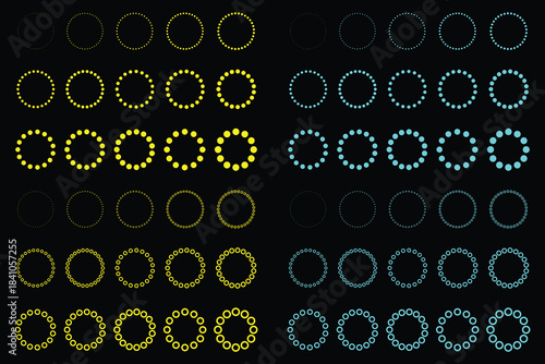 Collection of Dotted Circle Frames in Various Densities Vector Illustration.