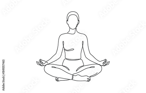 Woman sitting in lotus pose yoga. Continuous one line drawing, Women doing yoga one line drawing on transparent background