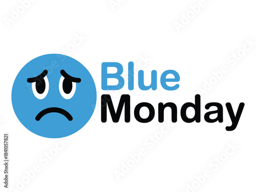 Blue Monday Sad Emoji Face Graphic Icon with Text for Winter Depression and Mental Health Awareness