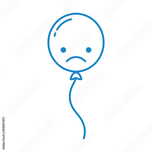 Blue Sad Face Balloon Icon Vector Illustration: Melancholy, Depression, and Unhappy Party or Celebration Symbol