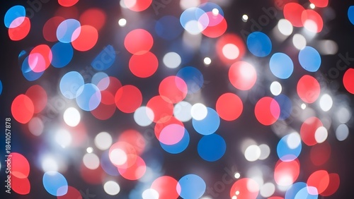 Abstract bokeh lights with red blue and white circles creating a festive and celebratory mood for holidays
