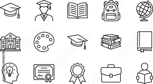 Online Food Delivery and Takeout Service Line Icon Set, Including Scooter, Drone Delivery, Pizza, Restaurant Location, Free Shipping, and 24-Hour Support Symbols.