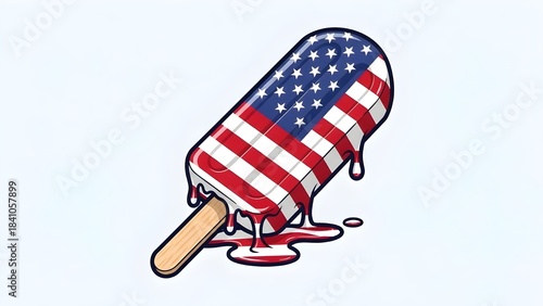 Melting american flag popsicle dripping red white and blue sweetness on a stick