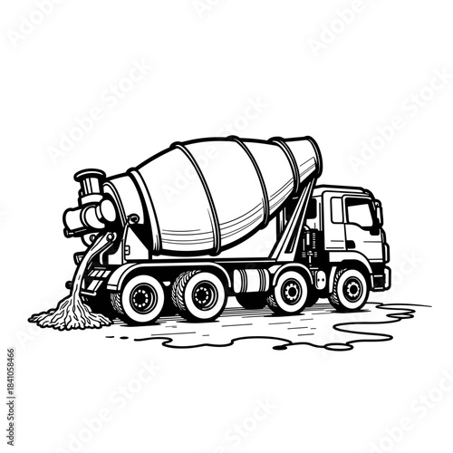 black and white cement truck pouring concrete clip art preview