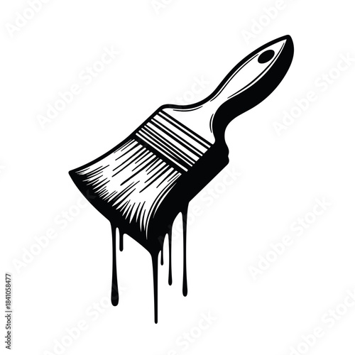 Paintbrush with dripping paint, home improvement and creativity in DIY projects