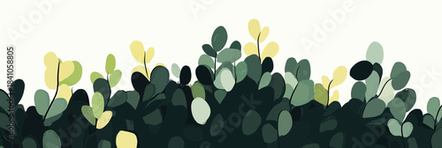 Minimalist vector illustration of green bushes with natural organic leaves and soft earthy tones for landscape or plant design concept