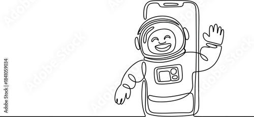 Astronaut Waving from Inside a Smartphone Screen helmet