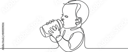 Baby Drinking Milk from a Bottle Line infant