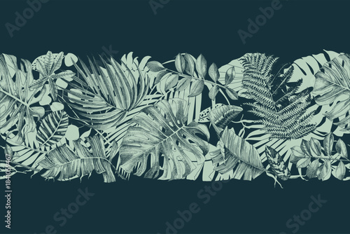 Tropical horizontal vector seamless border