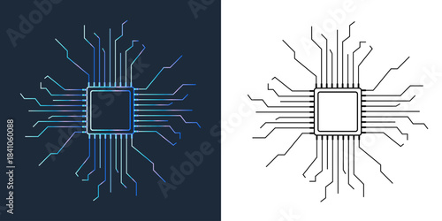 Artificial intelligence icon,  AI processor vector icon flat design. Motherboard digital chip AI.  Abstract circuit connecting lines and points on motherboard. AI innovation concept Future vector illu