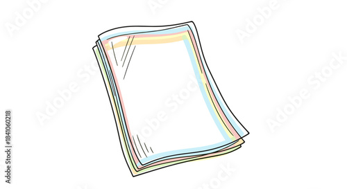 Colorful sheet protector stack isolated on a clean white background, showcasing transparent plastic covers with vibrant edges