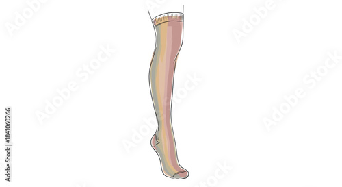 Illustration of a thigh-high sock in pastel colors, isolated on a white background, showcasing detailed patterns and textures with a minimalist aesthetic