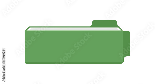 Green binder with divider tab isolated on a white background, showcasing office organization and stationery essentials
