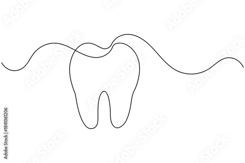 One line tooth illustration with sparkle modern clean dental artwork