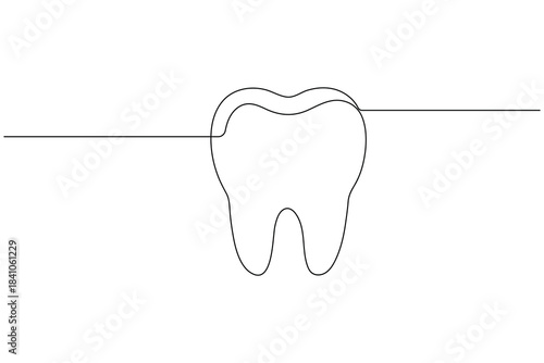 One line tooth illustration with sparkle modern clean dental artwork