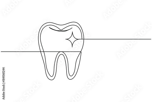 One line tooth illustration with sparkle modern clean dental artwork