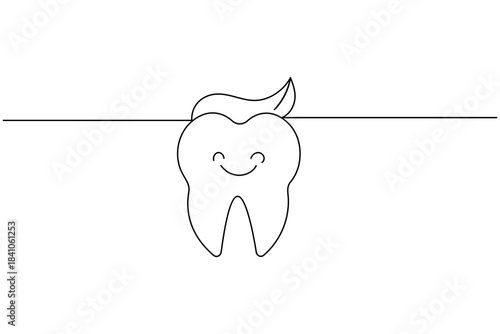 One line tooth illustration with sparkle modern clean dental artwork
