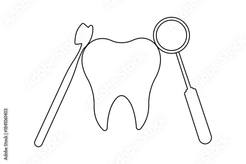 One line tooth illustration with sparkle modern clean dental artwork
