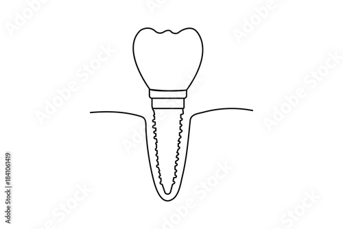One line tooth illustration with sparkle modern clean dental artwork