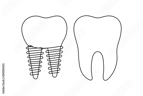 One line tooth illustration with sparkle modern clean dental artwork