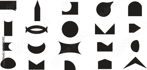 Abstract Geometric Shape Grid – Minimalist Black Form Collection on White Background