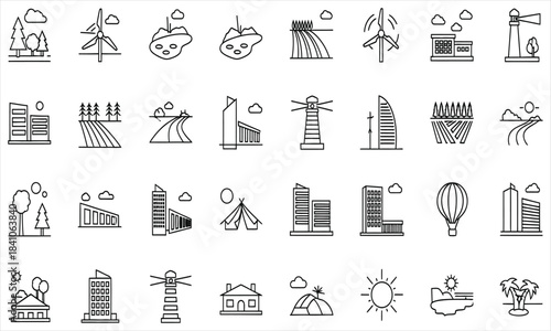 Wind turbines generating renewable energy in a rural landscape view, eco-friendly concept, clean power illustration