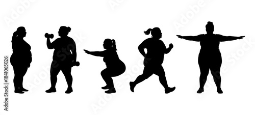 vector illustration. Silhouettes of overweight people. Big set of married couples.	
