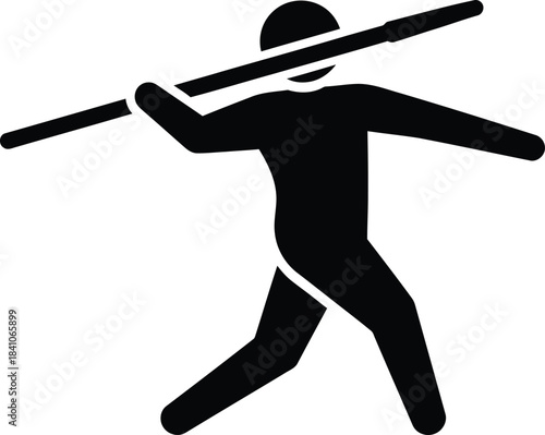 Silhouette of a person throwing a javelin on a white background Keywords: javelin throw, athlete, sport, throwing, spear, athletics, competition, action, silhouette, human, person, male, female