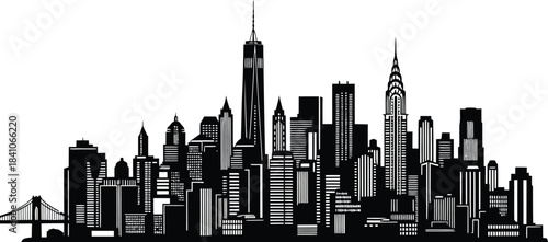 New york city skyline vector illustration black and white cityscape art eps silhouette