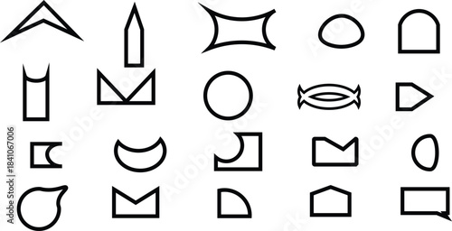 Outlined Geometric Shape Grid – Bold Black Abstract Forms on White Background