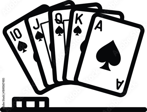 Black And White Illustration Of A Royal Flush In Spades On White Background playing cards poker