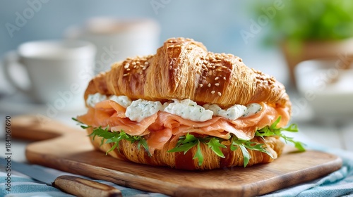 Gourmet Croissant Sandwich with Smoked Salmon, Cream Cheese