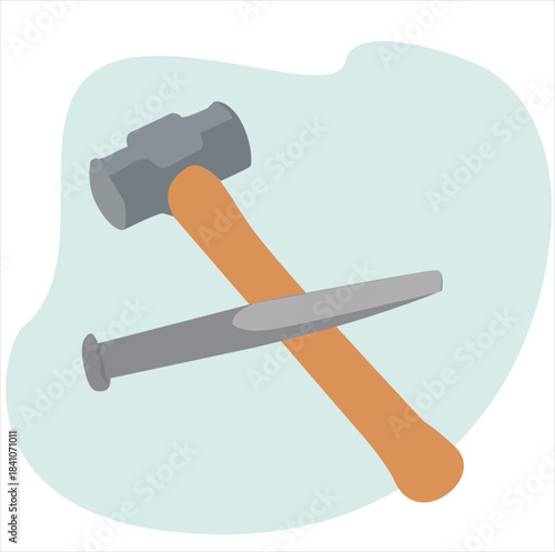hammer and chisel. carpentry woodword mechanic hammer chisel cross