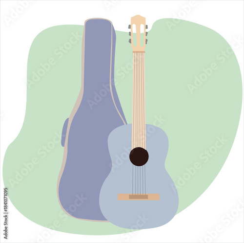 guitar and guitar bag. guitar capture the spirit of music and relaxation around the campfire.