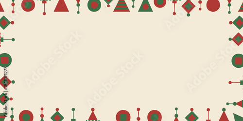Charming decorative border with a clean, modern arrangement of simple red and green geometric elements, providing a cheerful and versatile background for various design projects and festive occasions