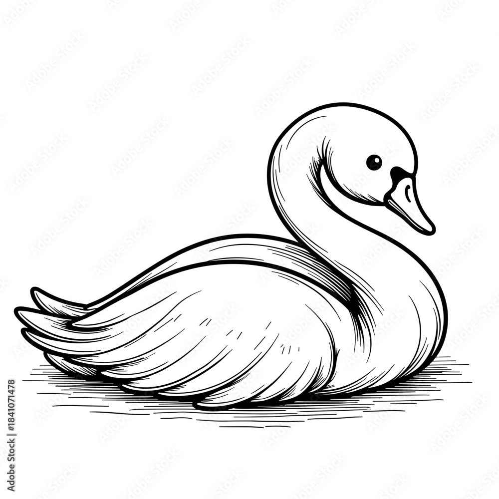 Fototapeta premium Folded towel swan on hotel bed, hospitality decoration and creativity in guest services