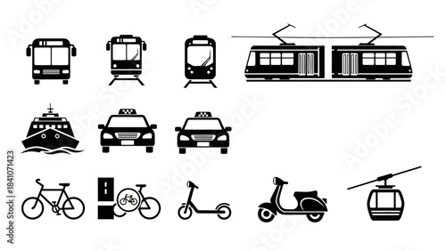 Collection of travel luggage and backpacks icons in minimalist black and white