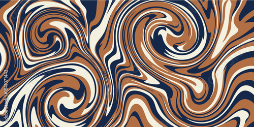 Abstract Swirl Pattern with Earthy Tones of Brown, Cream, and Deep Blue