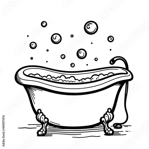 Bath bubbles from freestanding tub illustration, kids coloring and bath time fun