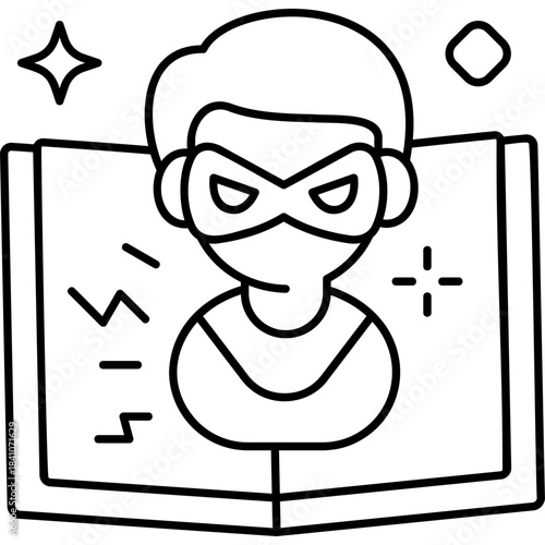 Line Art Superhero Book Icon