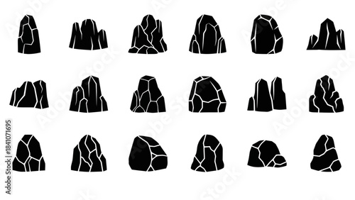 Black rock formations silhouette set vector illustration for design