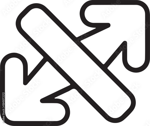 Opposite Arrows With Slash Icon, Minimal black line icon showing two opposite arrows crossed by a slash, representing restriction, blocked transfer, no exchange, or disabled connection.

