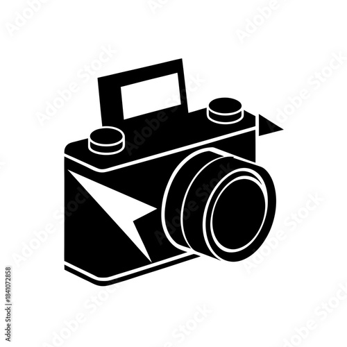 Illustration of an old style camera in black and white on transparent background silhouette
