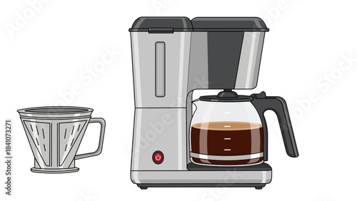 Coffee maker appliance drip machine glass carafe filter cone brewing equipment kitchen gadget beverage preparation morning routine illustration
