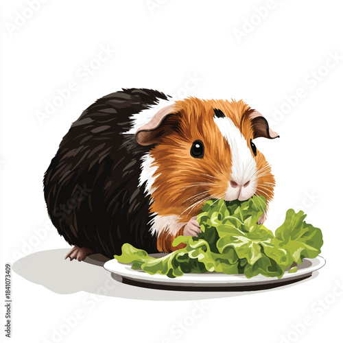  Guinea Pig Enjoying a Leafy Green Salad Meal.