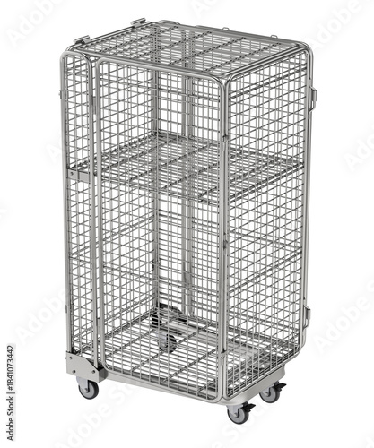 Warehouse folding roll cage trolley isolated on white background - 3d illustration