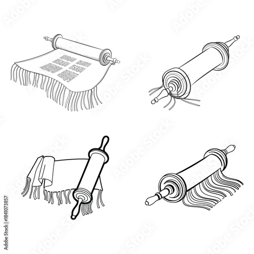 Hand- Drawn Illustrations of Ancient Scrolls and Manuscripts