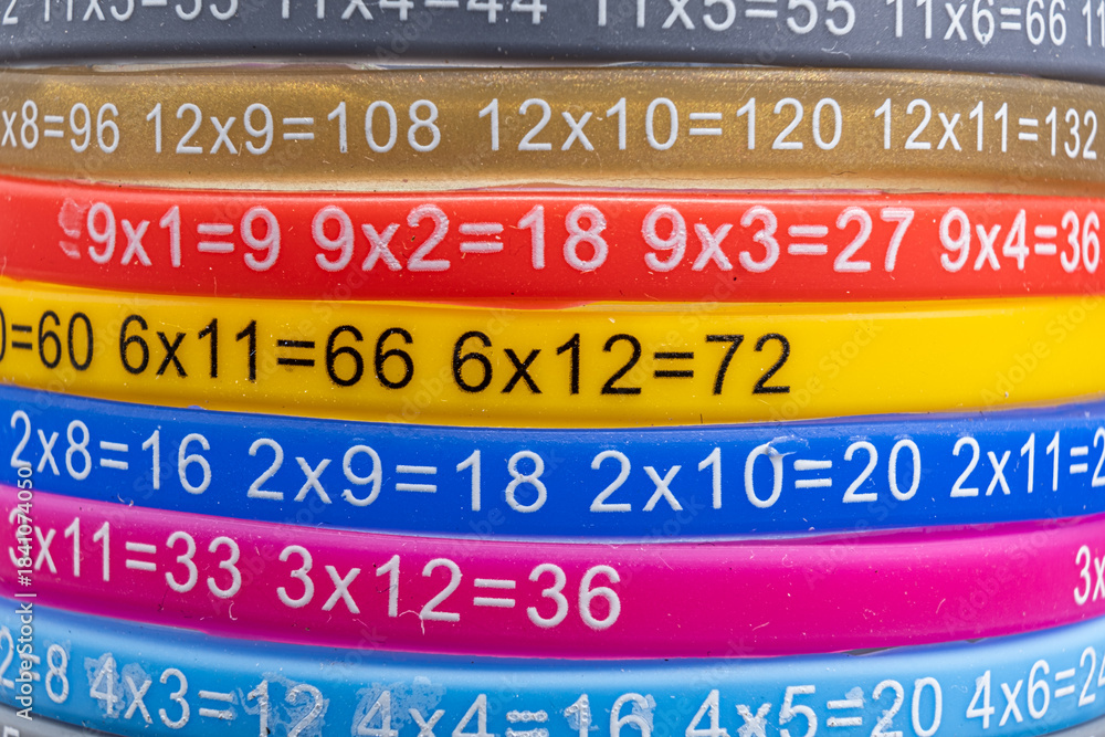 Fototapeta premium Colorful multiplication table on elastic bands