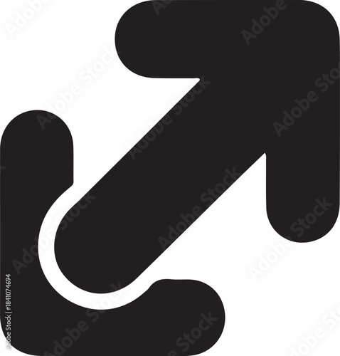 Diagonal External Arrow Icon for Outward Navigation, Bold up-right arrow emerging from a curved corner shape, symbolizing external link, outward action, navigation, or opening content outside the cur
